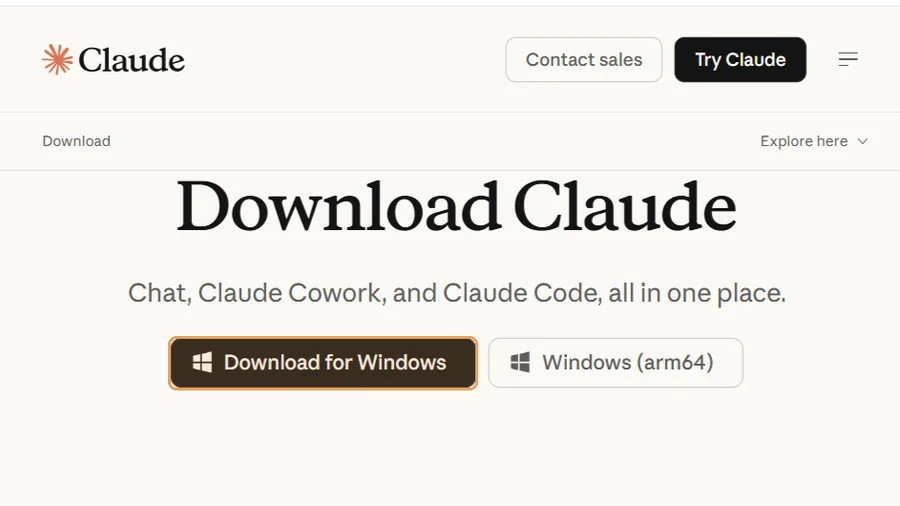 หน้าดาวน์โหลด Claude